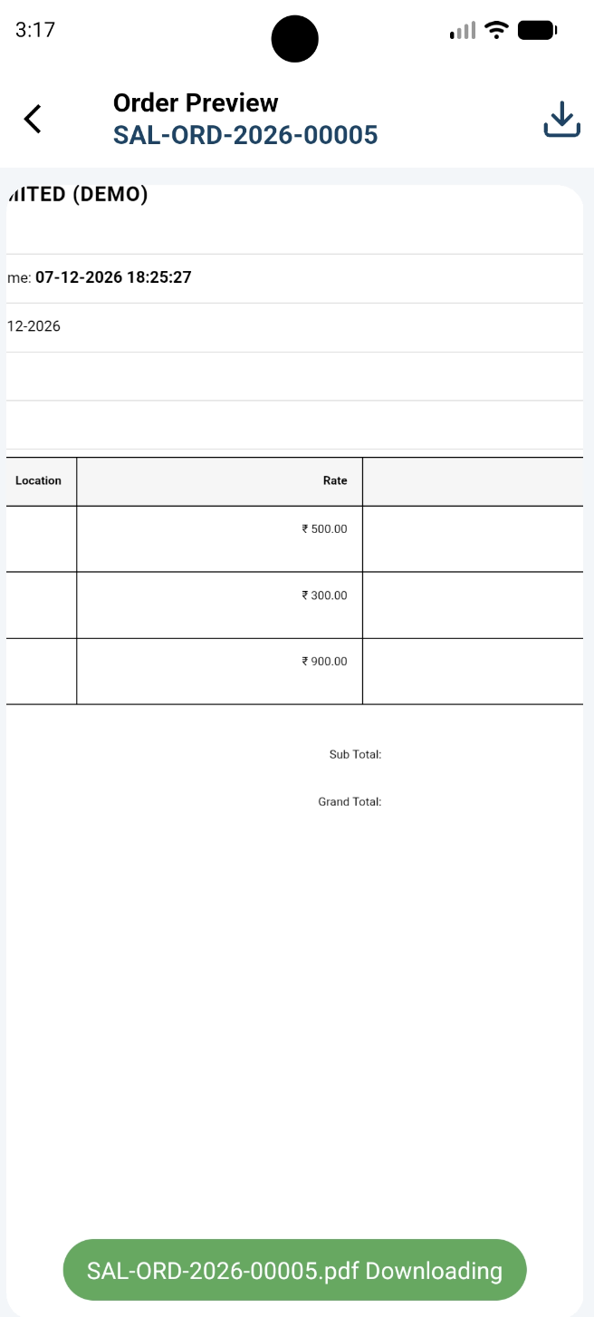 Download Order Screen